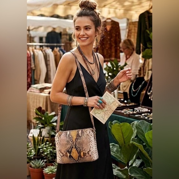 a new day Handbags - A New Day Faux Snakeskin Crossbody Bag | Brown & Tan | Adj Strap
